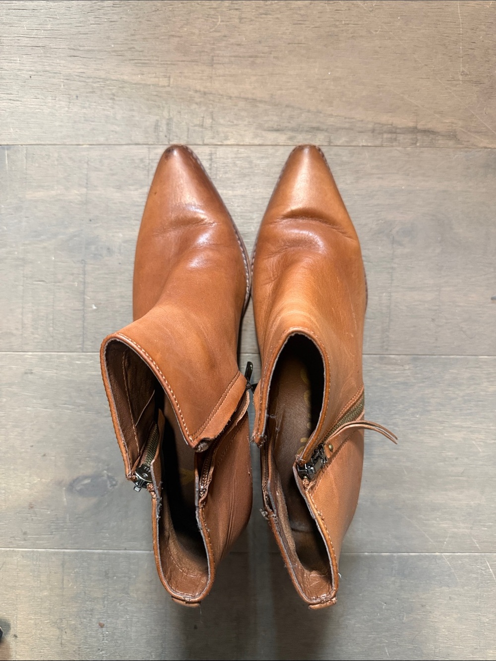 Sam Edelman Cognac Leather Pointed Ankle Booties